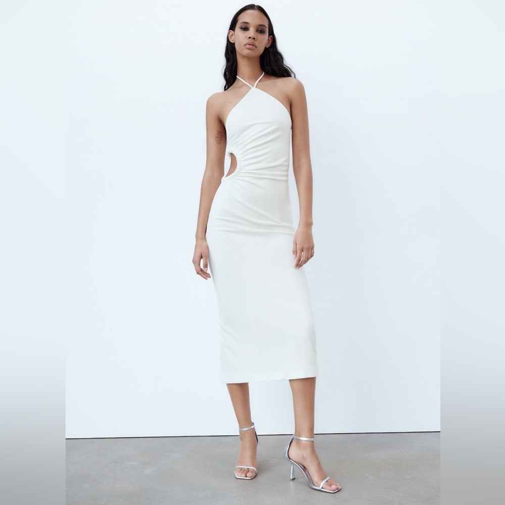 NWT. Zara White Cut Out Halter Midi Dress. Size M.